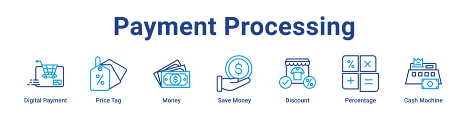 Payment Processing Icon Banner blue color