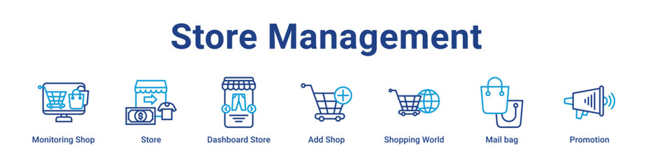 Store Management Icon Banner blue color