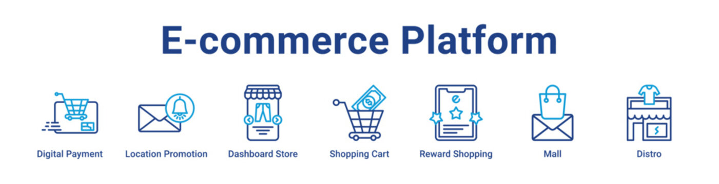 E-Commerce Platform Icon Banner blue color