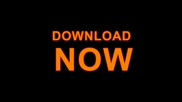 download now text with glitch effects on a black background.