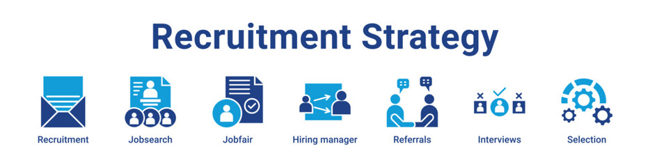 Fototapeta premium Recruitment Strategy Icon Banner blue color
