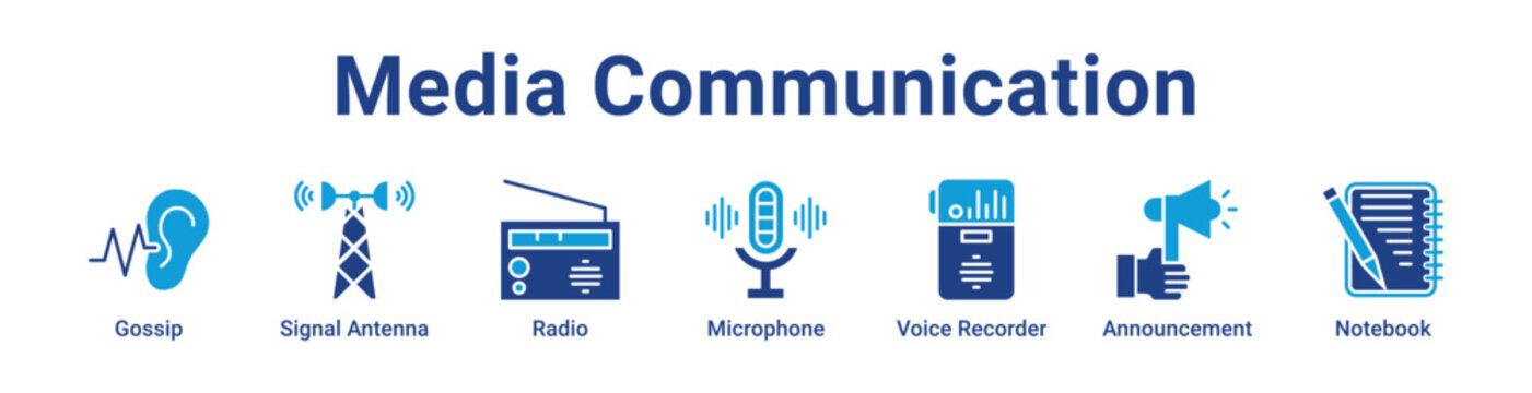 -Media Communication Icon Banner blue color