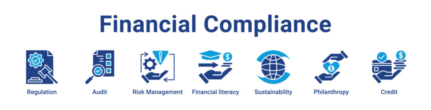 -Financial Compliance Icon Banner blue color