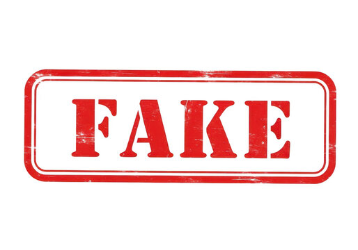Red stamp with the word fake prominently displayed