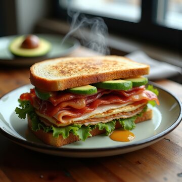 Bacon Avocado Turkey Club Sandwich Vibrant Cafeteria Lunch Urban Stylish Atmosphere