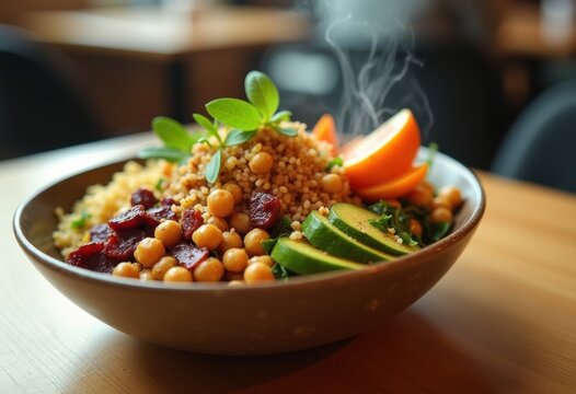 Colorful Quinoa Bowl Loaded with Roasted Chickpeas Vegetables Nutritious Health Cafe Delight