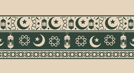 Islamic geometric pattern with crescent moons and stars. © pyoo