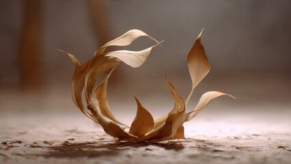 Delicate Dried Leaves in Abstract Circle
