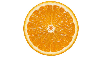 Close-up of a vibrant, juicy orange slice, showcasing its refreshing texture and bright citrus color against a clean white background, perfect for healthy eating concepts