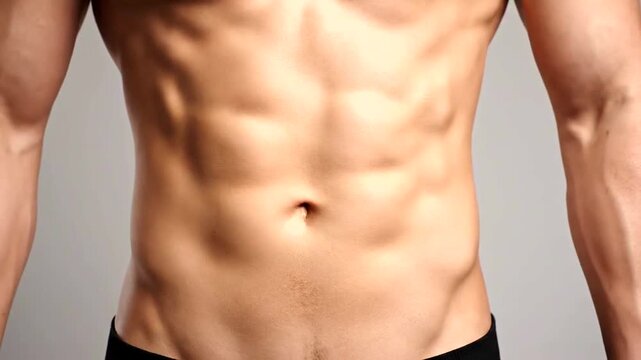 Close-up of a man's muscular abdomen.