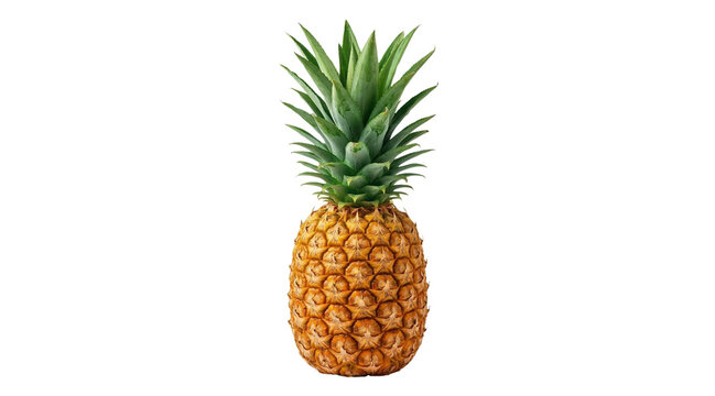 A vibrant, ripe pineapple stands upright, showcasing its spiky green crown and textured golden-brown skin, a symbol of tropical sweetness and natural freshness, perfect for healthy diets