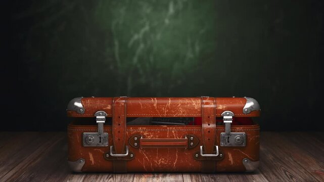 Vintage electrical and electronic appliances in an old suitcase. Nostalgic retro objects