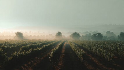 Fototapeta premium Misty Vineyard Sunrise