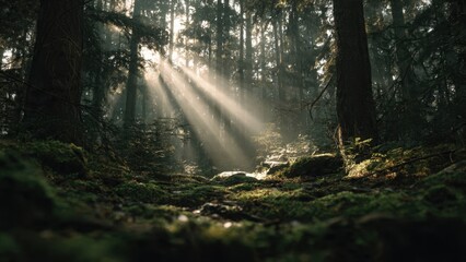 Sunlight through forest trees