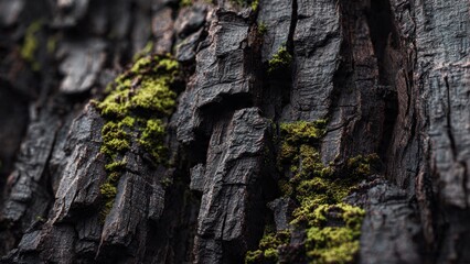 Textured Tree Bark with Moss