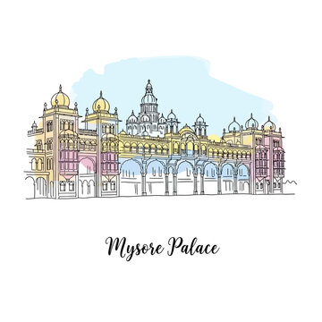 Mysore Palace architectural illustration in India.