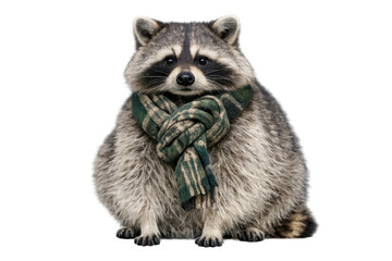 Naklejka premium Raccoon wearing cozy green striped scarf for winter