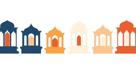 Colorful Indian-style temple arches in a row. © pyoo