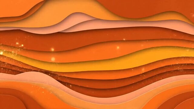 Abstract seamless looping background animation featuring warm orange and brown paper cut-out style layers with subtle sparkling particles, ideal for modern digital design and presentations.