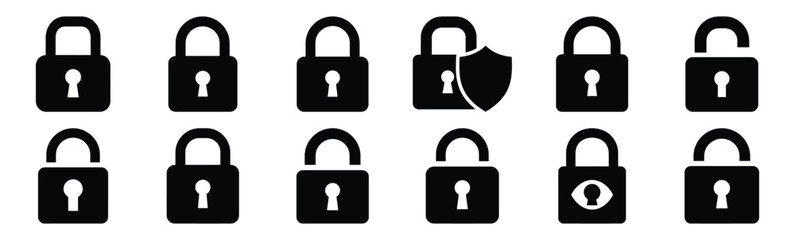 privacy lock icon set collection in silhouette vector style. Production icon collection vector illustration.