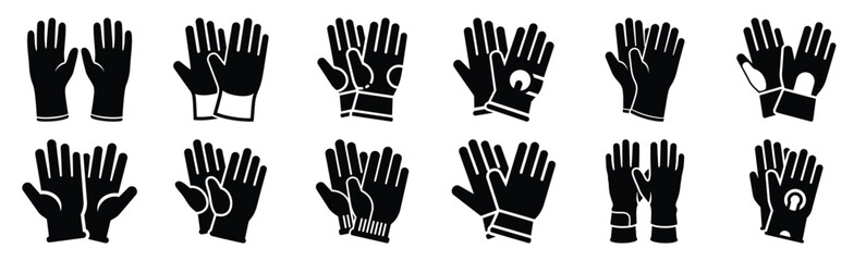 Fototapeta premium safety gloves icon set collection in silhouette vector style. Production icon collection vector illustration.
