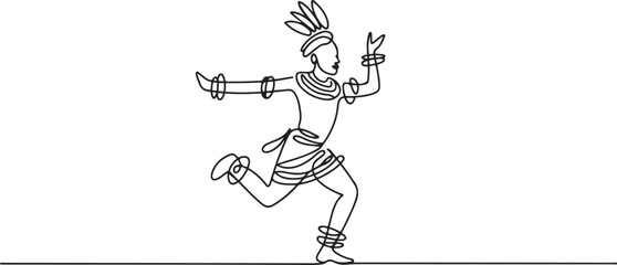 Fototapeta premium Picture Traditional African Zulu dance. one line art icon drawing vector