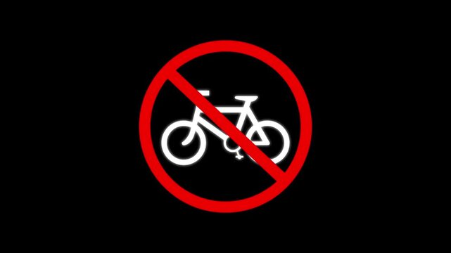 cycling not allowed with a restriction sign on black background. no Bicycle parking sign. No Bicycles Allowed Icon Animation. 4K animated video.