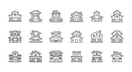 Obraz premium Collection of Hand-Drawn House Icons: Modern and Traditional Home Styles