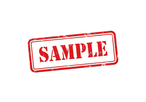 Red sample stamp with bold white uppercase text reading 'sample'