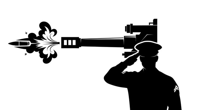 Soldier Saluting, Firing Machine Gun, Military Action, Combat, War, Weaponry
