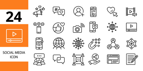 Social media icon set: likes, shares, followers, networking, and online communication icons © Suhel_ICON_Design