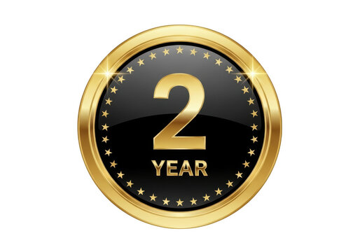 Gold badge celebrating two years of achievement or milestone accomplishment