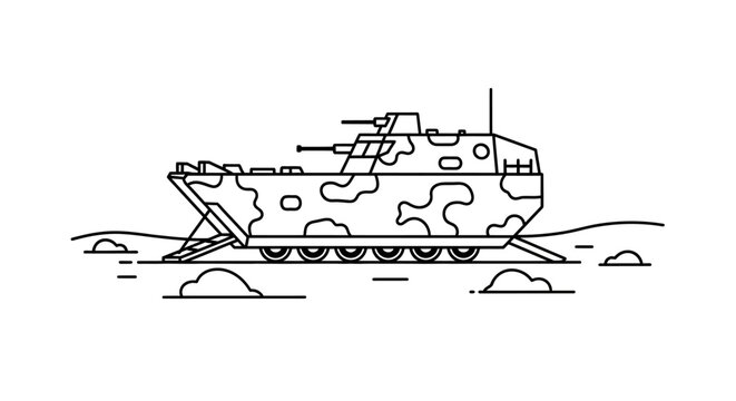 Armored Personnel Carrier (APC) with Camouflage, Military Vehicle Outline