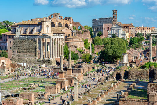 Ruins of Roman Forum in center of Rome, Italy