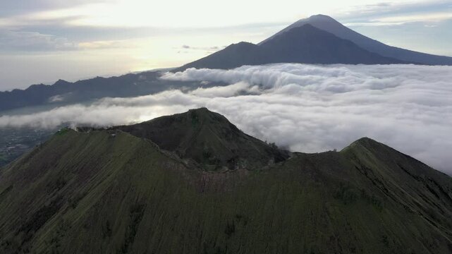 Bali, Indonesia &ndash; Sunrise Drone View of Mount Batur and Mount Abang in the Distance