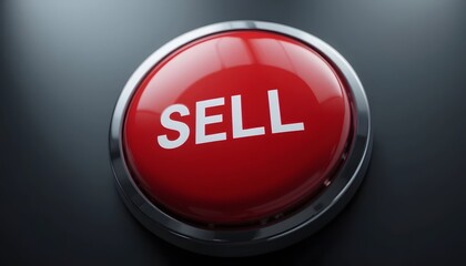 Big red button with the word SELL written in white, close-up