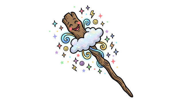Cartoon Groot with magic cloud.