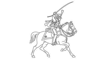 Obraz premium Equestrian Soldier with Sword, Military Cavalry, Historical Illustration
