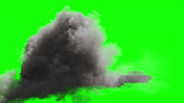 Planned industrial detonations, industrial explosion and demolition - VFX element on green screen, 4K Pro Res, 60fps
