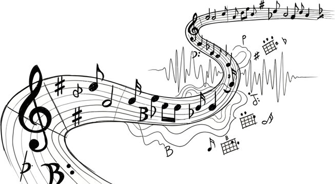 Music Notes and Treble Clef Illustration.