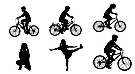 Obraz premium Children Silhouettes: Biking, Yoga, and Active Play