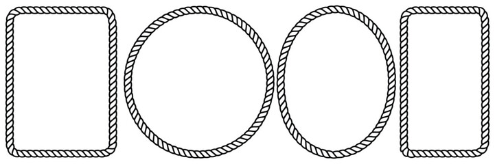 rope frames set of string borders made of brush, rectangular a4 compatible round and oval shapes for decorative sea and nautica design, vector illustration isolated on white background. © MSTFARIDA