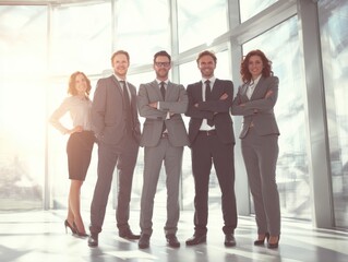 Fototapeta premium business team standing together on a business office background with natural light