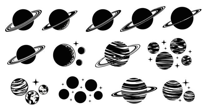 Collection of Stylized Planets and Celestial Bodies Icons