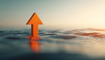 Fototapeta premium Orange Arrow Rising Above Water Surface.