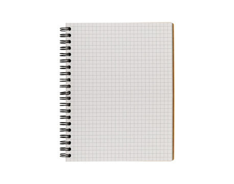 Open spiral notepad with clean white pages and kraft cover isolated on background. Ideal mockup for school supplies, office stationery, or planner design concepts.