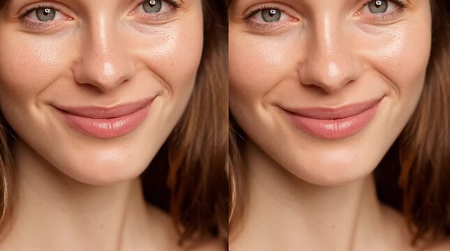 Harmonious Smile: Radiating natural beauty and confidence, a woman's serene and happy expression. Her soft features and bright eyes create a sense of calmness. 