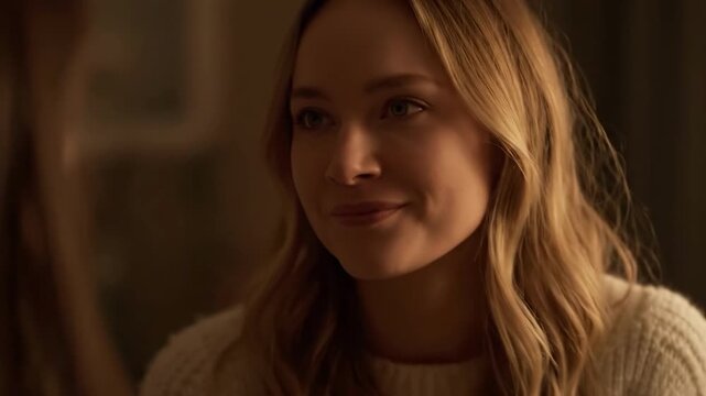 A young woman radiates happiness with a warm, genuine smile, conveying contentment and positivity. Ideal for lifestyle, beauty, and emotional connecti