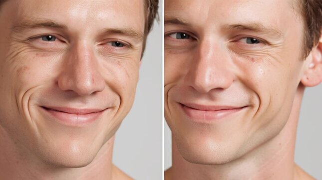 Aging Process: A visual depiction of the natural aging process unfolds, contrasting the appearance of the same individual, highlighting changes in skin texture, and features over time.