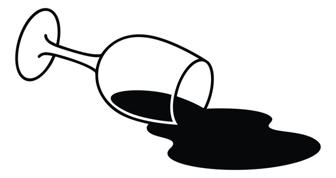 Cartoon illustration of spilled wine glass depicting liquid accident for food and beverage design